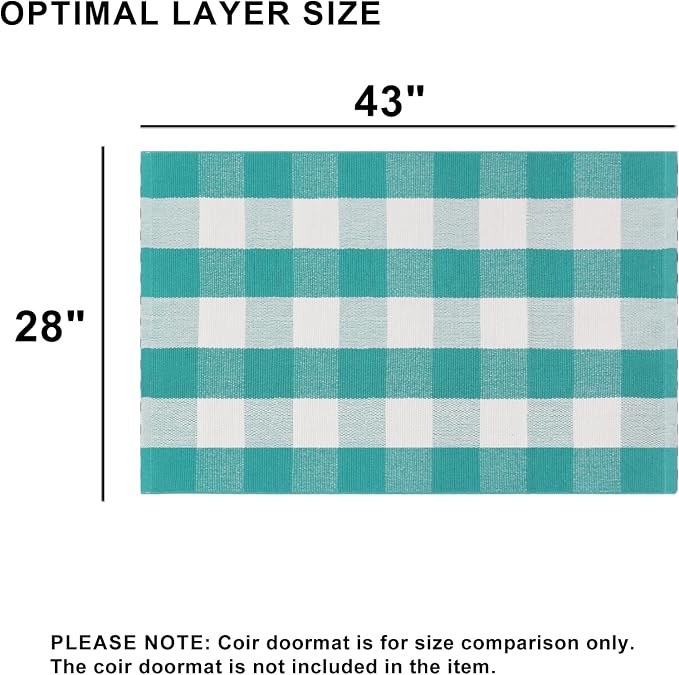 Spring Rugs Green and White Plaid, 28” x 43” Area Rug Outdoor Indoor Easter Front Porch Door Mats Cotton Hand-Woven Layered Doormat for Entryway Patio Entryway Laundry Bedroom Living Room