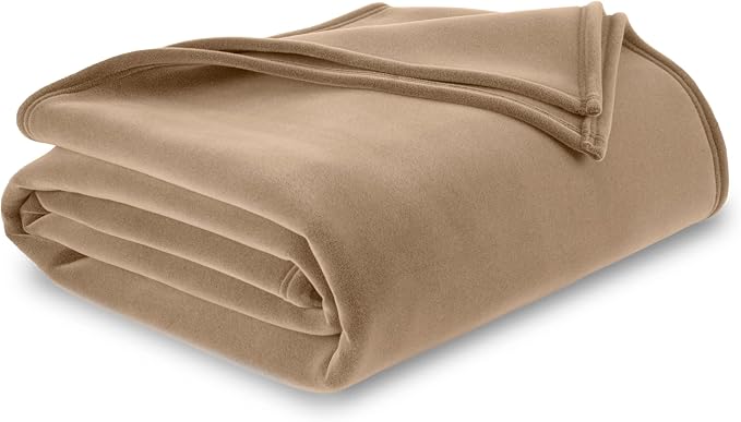 Vellux 1B07049 Original Insulating Core Hotel Style Solid blanket Machine Washable Soft Cozy Warm Pet Friendly Bed Sofa Blankets, Twin, Beige