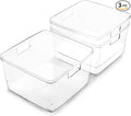 BINO | Plastic Storage Bins, Square - 3 Pack | THE LUCID COLLECTION | Multi-Use Bins | Built-In Handles | BPA-Free | Clear Containers | Fridge Organizer | Pantry & Home Organization