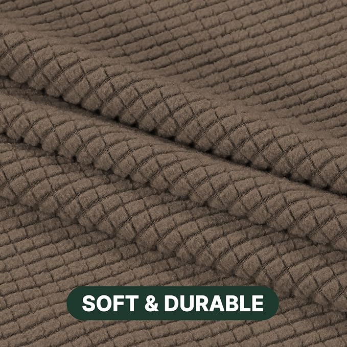 H.VERSAILTEX Stretch 3 Piece T Cushion Sofa Slipcovers Individually Sofa Cushion Covers for 3 Cushion Couch Sofa Seat Cushion Covers with Elastic Bands Featuring Thicker Jacquard Fabric, Macchiato
