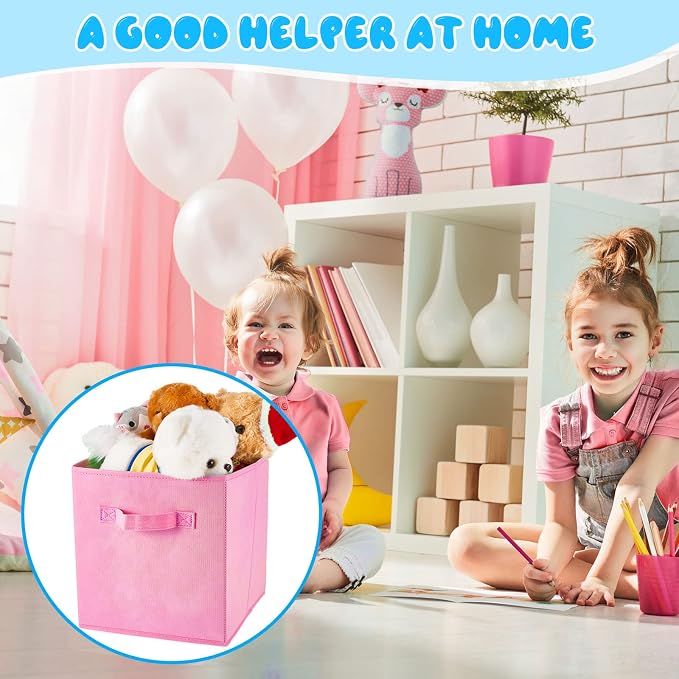 Yinder 12 Pcs Cube Storage Bin 10.5''x10.5''x11'' Storage Bins for Kids Classroom Decor Colorful Bins Foldable Baskets for Playroom Nursery Organizer Fabric Boxes (Sky Blue, Purple, Pink, Rose)