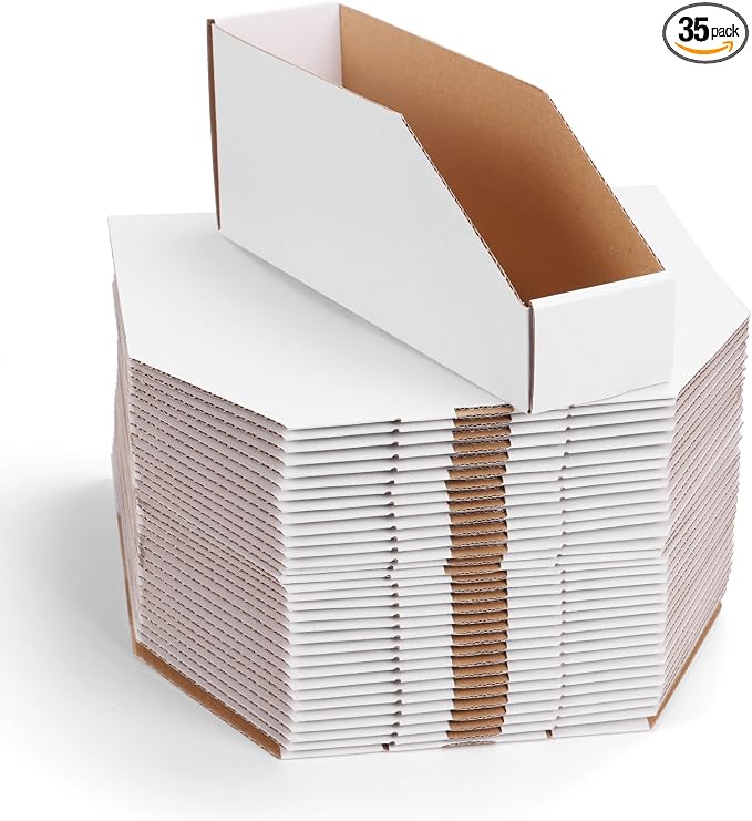 ZBEIVAN Cardboard Storage Bins Boxes 35 Packs 12x3x4.5 Inches, Easy Assembly Pantry Organizer Bins for Shelf, White