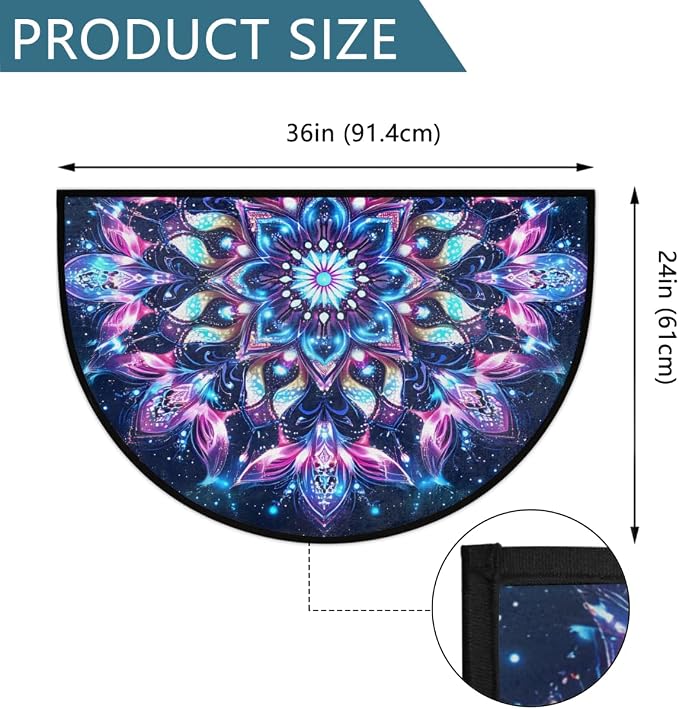 Ethnic Mandala Half Round Rug Half Moon Door Mat Half Circle Rugs | Boho Galaxy Washable Non-Slip Semi Circle Rug Welcome Half Round Door Mat Indoor Entrance Kitchen Bedroom Living Room Decor