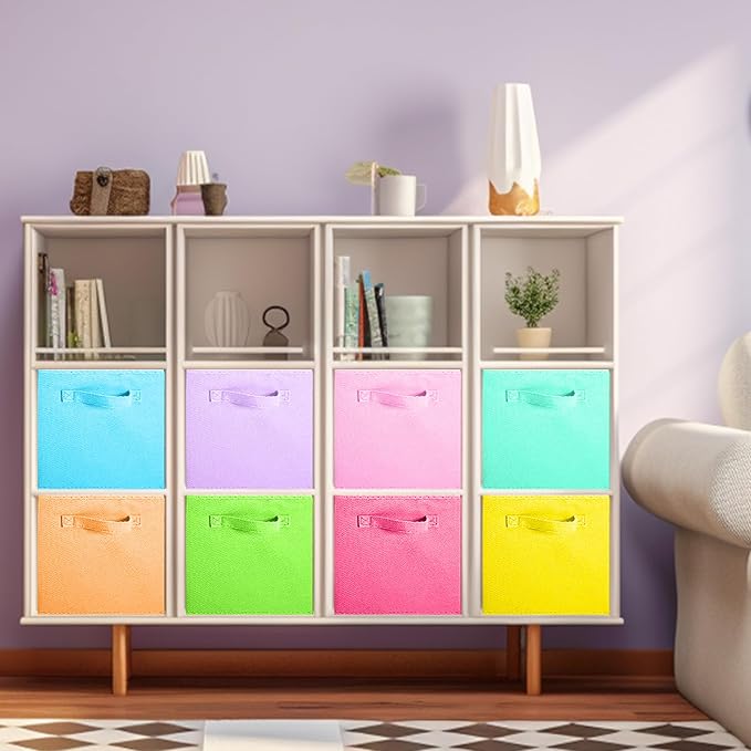 ShellKingdom Storage Bins, Foldable Fabric Storage Cubes, 8 Pack, 8 Colors | Cloth Organizer Drawer For Closet And Toys, 10.5 X 10.5 X 11 INCH, (Mix Colors)