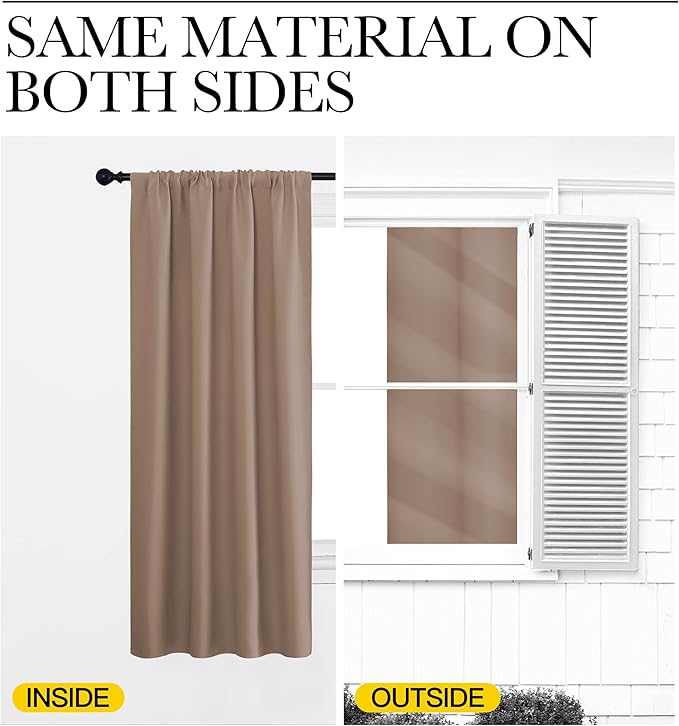 NICETOWN Blackout Drapes and Curtains for Kitchen - Window Treatment Thermal Insulated Solid Rod Pocket Blackout Curtains/Drapes for Bedroom (2-Pack, 42 by 84 Inch, Cappuccino)