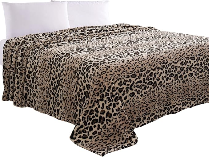 Elegant Comfort Luxury Velvety Feel Blanket, All-Season Lightweight Blanket, Ultra Plush, Soft, Cozy-Fuzzy Flannel Fleece for Couch, Sofa, Bed, Travel, Animal Print Design, Twin/Twin XL, Leopard