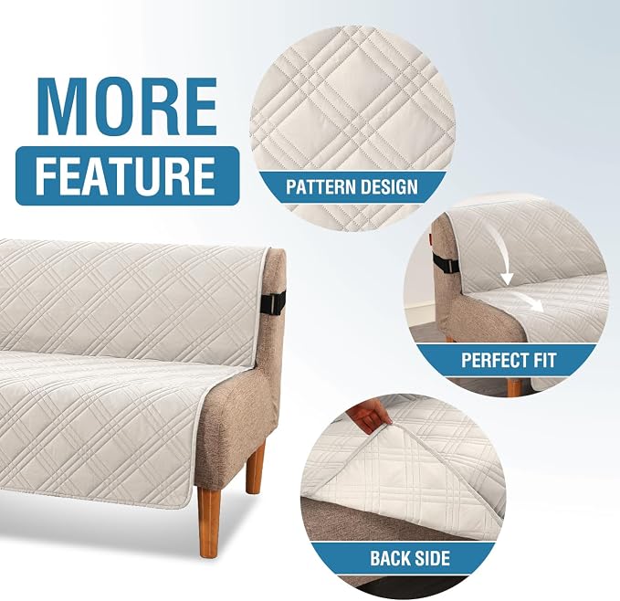 H.VERSAILTEX 100% Waterproof Futon Couch Cover Reversible Sofa Slipcovers Armless Daybed Cover Soft Thicken Sofa Bed Cover for Dog with Adjustable Elastic Strap Non-Slip, French Oak/Beige