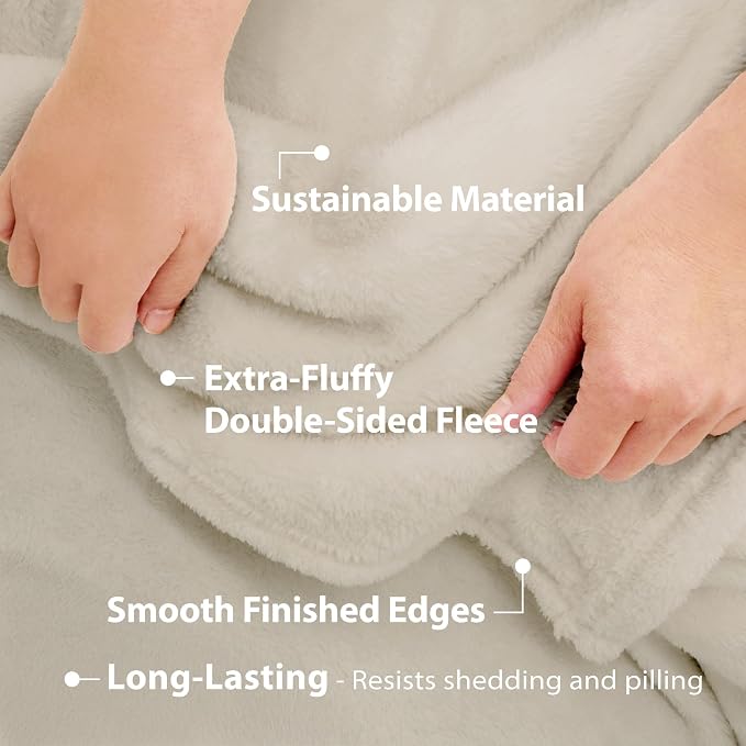 DEZ FURNISHINGS Ultra Soft Plush Fleece Throw Blanket, Double Sided Cozy Thick Warm Blanket for Sofa & Bed, Twin (66" x 90"), Beige