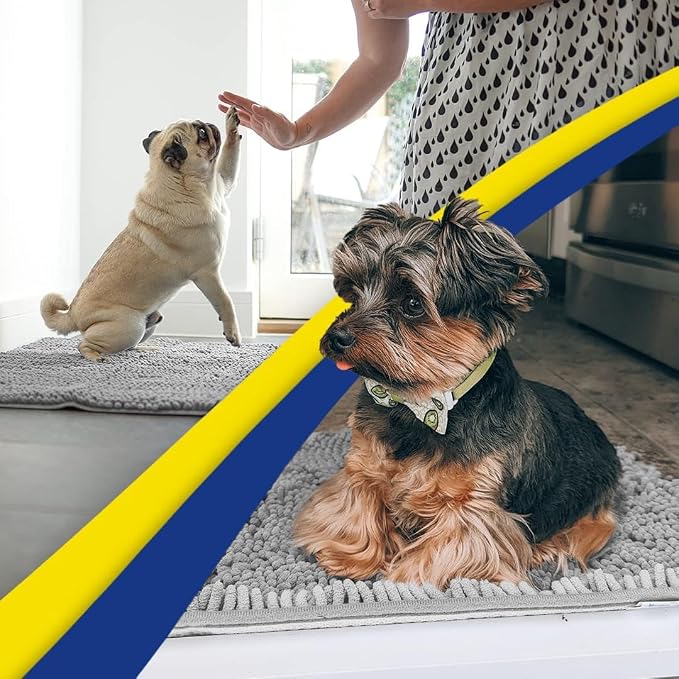 Muddy Mat® | Super Water Absorbent Door Mat Indoor, Microfiber Quick Dry Chenille Entryway Rug, Slip Resistant Front Door Mat, Indoor Mats for Entryway, Machine Washable Pet Rug, Light Grey 6ft x 9ft