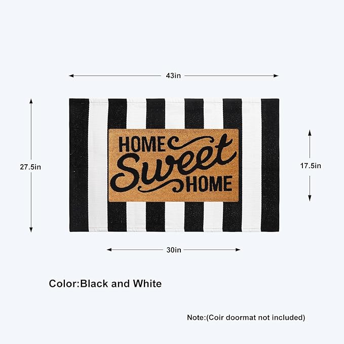 Collive Black and White Outdoor Striped Rug 27.5"x 43", Washable Layered Door Mats Outdoor,Farmhouse Front Porch Rug Decor,Cotton Woven Entryway Rugs for Welcome Mat Kitchen