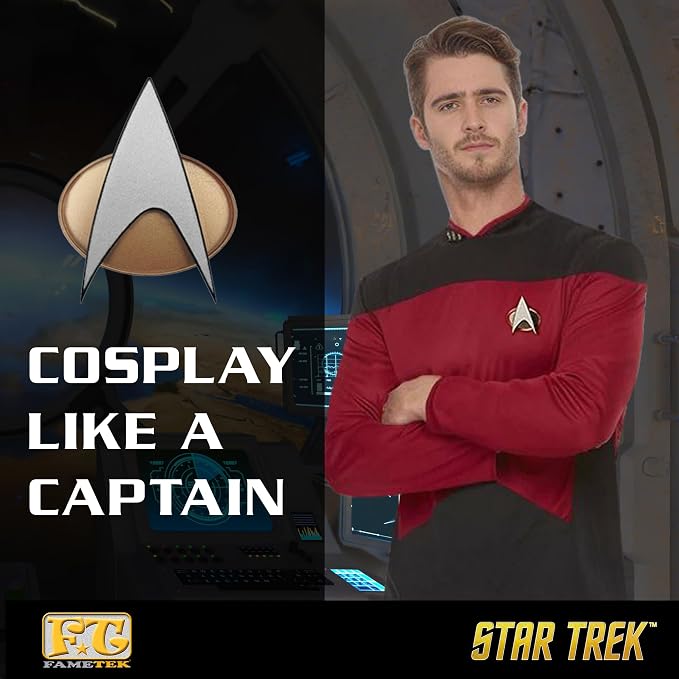 FAMETEK Star Trek The Next Generation Chirping Communicator Badge, TNG ComBadge NON BLUETOOTH Version, Star Trek Memorabilia, Gifts and Collectibles