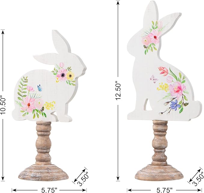 Glitzhome Set of 2 Hand Painted Easter Signs Wooden Bunny Table Decor, Multi-Color