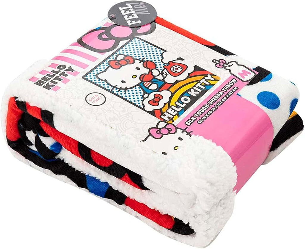Northwest Hello Kitty Silk Touch Sherpa Throw Blanket, Plush and Warm, 40 x 50 Inches, On The Phone Design