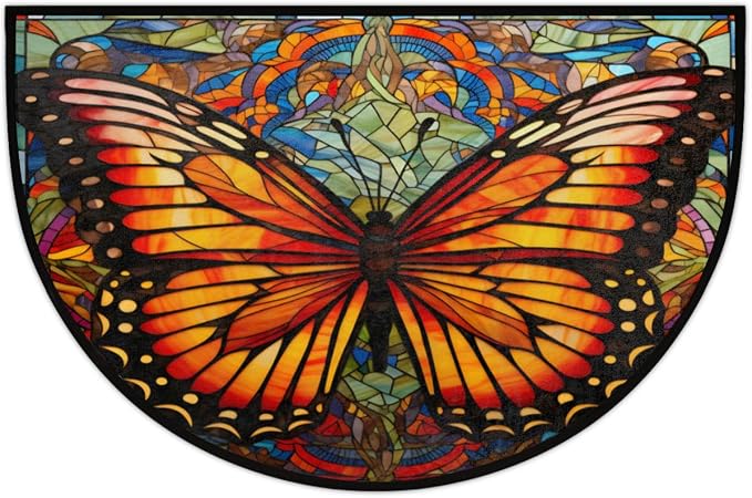 Butterfly Half Round Door Mat, Non-Slip Entrance Welcome Mat for Indoor Semi Circle Bathroom Floor Rugs Outdoor Mats House Entry Way Heavy Duty Doormat for Kitchen Living Room 36x24 Inch