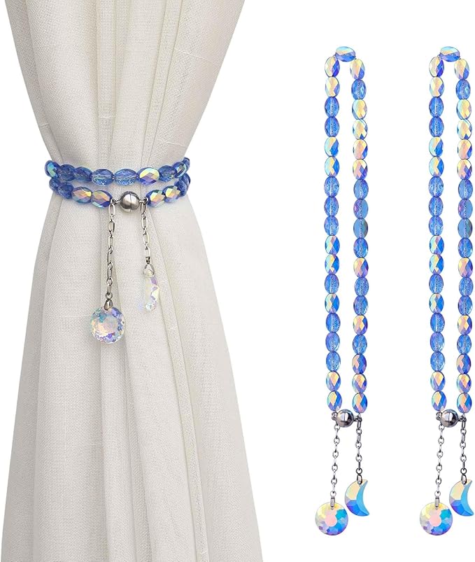 PEDOBO Magnetic Curtain Tiebacks, 2 Pack Crystal Beaded Sun & Moon Pendants by PEDOBO