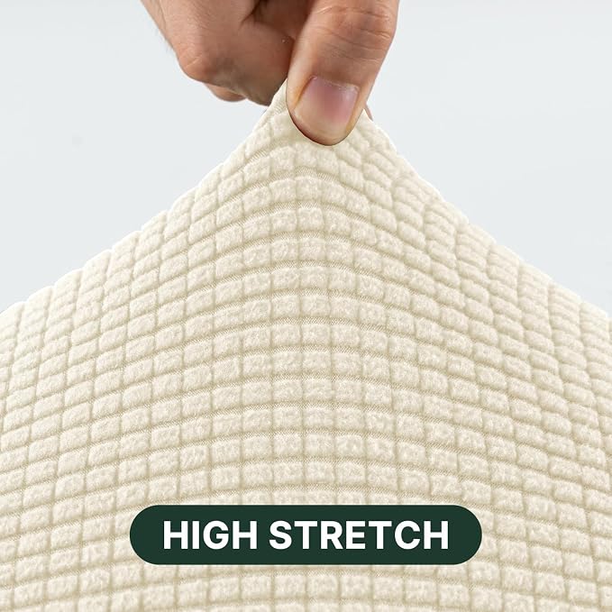 H.VERSAILTEX Stretch T Cushion Chair Sofa Slipcover T Cushion Covers for Living Room Armchair Couch Cover T Cushion Slipcover Seat Cover with Elastic Bands Thicker Jacquard Fabric, Cream
