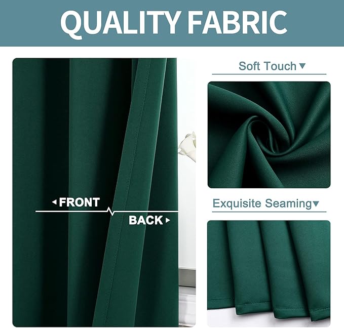 ChrisDowa Small Window Curtains for Kitchen and Bedroom - Grommet Short Thermal Insulated Room Darkening Curtains (2 Panels, Forest Green, 52 x 36 Inch)