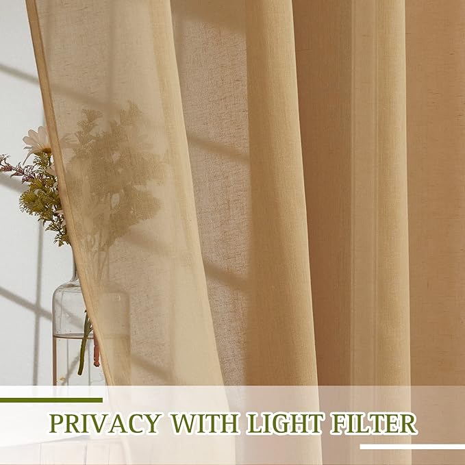 NICETOWN 45 inch Curtains Linen Sheer Textured, Grommet Semi Sheer Linen - Image 2