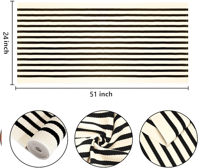 Black and Beige Outdoor Rug 2'x4.3',Striped Front Porch Rug Machine Washable Front Door Mat Entryway Throw Rug for Front Porch Indoor Outdoor Doormat