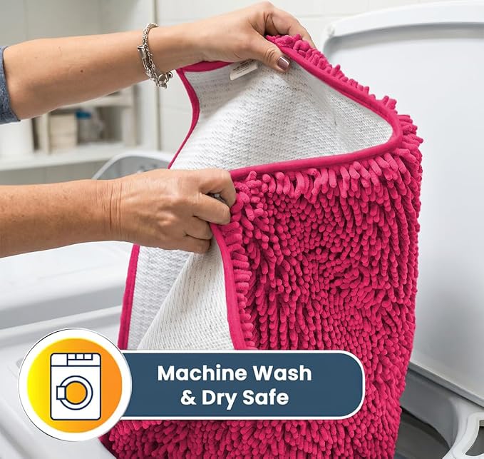 Muddy Mat® | Super Water Absorbent Door Mat Indoor, Microfiber Quick Dry Chenille Entryway Rug, Slip Resistant Front Door Mat, Indoor Mats for Entryway, Machine Washable Pet Rug, Hot Pink 19" x 30"