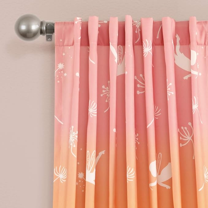 Lush Decor Dandelion Fairy Ombre Window Curtain Panel, Pair, 52"W x 84"L, Pastel Rainbow - Whimsical Floral Fantasy Curtains for Kids Room