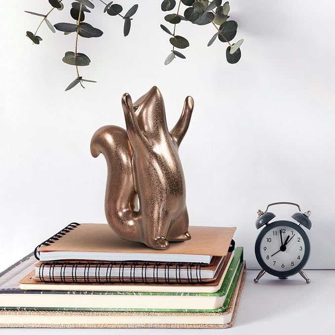 Howard Elliott Collection Chipmunk Sculpture, Antique Brass Ceramic Figurine with Metallic Finish, Decorative Accent for Shelf, Table & Living Room Home Decor Display, 7.25 x 4.5 Inch