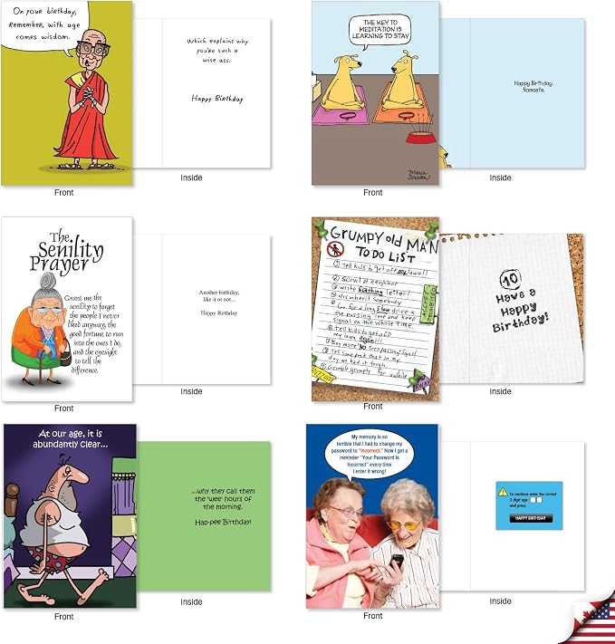 NobleWorks 20 Assorted Box Set Funny Birthday Greeting Cards w/ 5 x 7 Envelopes For Men, Women (20x1 Designs) Bday Ageless Humor AC8713BDG-B1x20