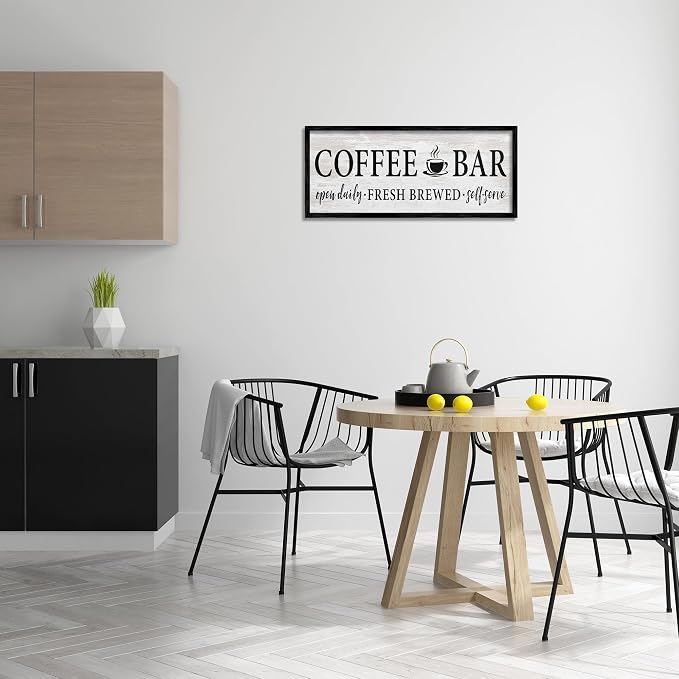 Stupell Industries Coffee Bar Cafe Sign Rustic Pattern Kitchen, Design by Lettered and Lined, 30 x 13, Black Framed | Stupell Industries | Black, 30 x 13 Inches, Easy to Hang and Sturdy, Made in USA, by Lettered and Lined