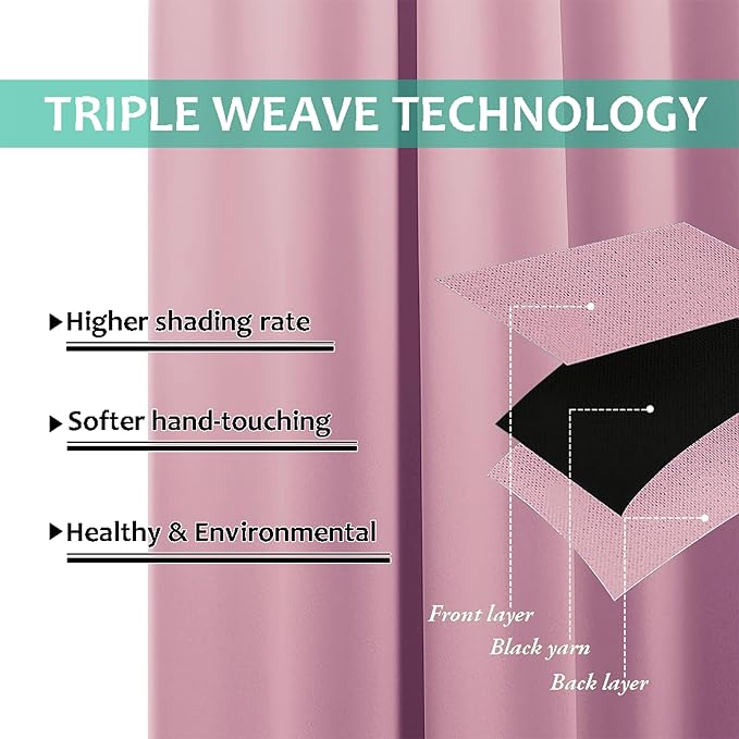 NICETOWN Crystal Pink Full Shade Curtain Panels, Pair of Energy Smart & Noise Blocking Out Blackout Drapes for Dining Room Window, Thermal Insulated Guest Room Lined Window Dressing(52 x 72 inch)