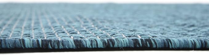 Unique Loom Collection Casual Transitional Solid Heathered Indoor/Outdoor Flatweave Area Rug (5' 3" x 8' Rectangle, Teal/Navy Blue)