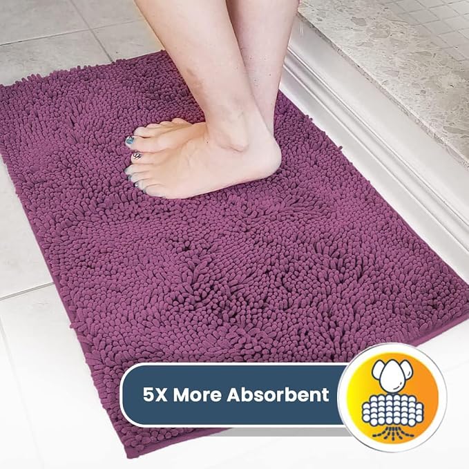 Muddy Mat® | Super Water Absorbent Door Mat Indoor, Microfiber Quick Dry Chenille Entryway Rug,Slip Resistant Front Door Mat,Indoor Mats for Entryway,Machine Washable Pet Rug, Dark Purple 3ft x 8ft
