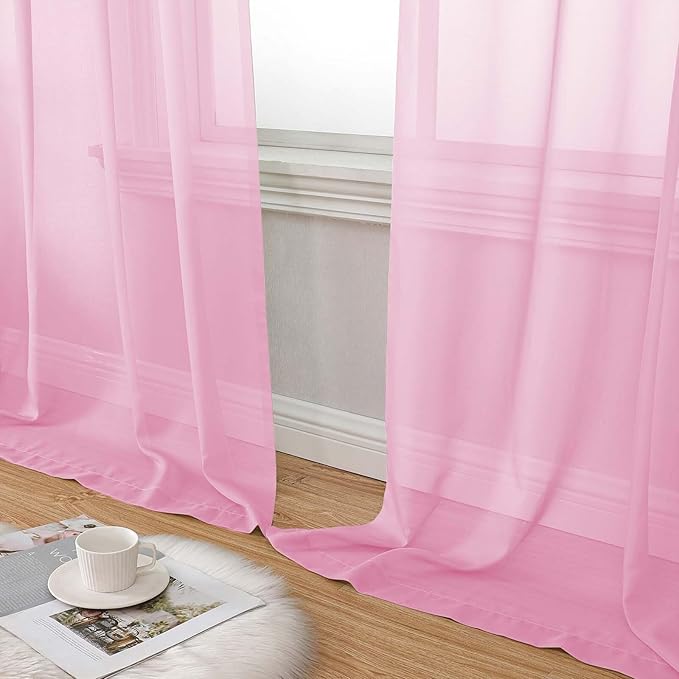 Pink Sheer Curtain for Bedroom Living Room 78 Inches Long 2 Panels Set - Image 7