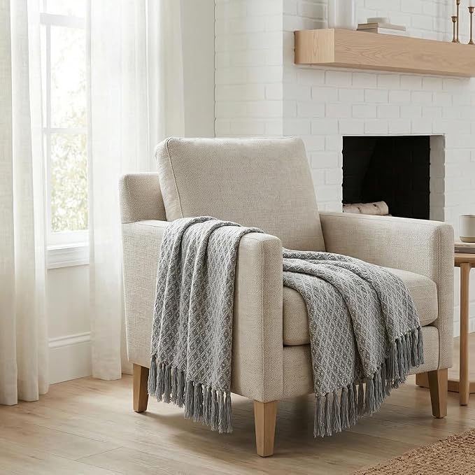 Americanflat 50x60 Throw Blanket - Soft and Breathable Cotton Throw Blanket for Couch, Bed, Chair - Decorative Blankets Perfect for Home, Office, or Outdoor Use - Grey and White Mini Diamond Design