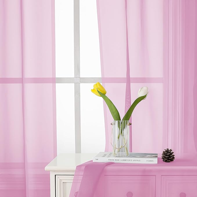 Lecloud Light Pink Sheer Curtains 84 Inches Long 2 Panels Set, Dual Rod Pocket - Image 8