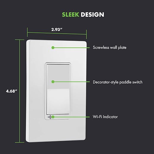 TOPGREENER Smart Light Switch, UL Listed, Neutral Wire Required, Single Pole or 3-Way, No Hub Required, Works with Amazon Alexa and Google Assistant, TGWF15S, 2 Pack
