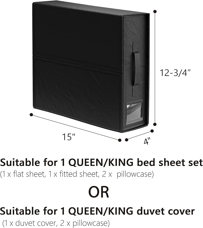 SUOCO SheetCube Bed Sheet Organizers and Storage 4 Pack, Foldable Linen Closet Organizer, Bedding Folder Storage Box Container for Blanket, Duvet Cover Set, Bed Sheet Set - Black