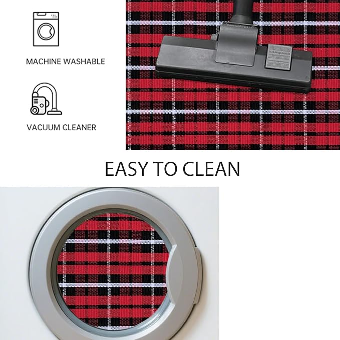 USTIDE Buffalo Plaid Rug 2'x3' Red & White Check Front Doormat Checkered Layering Floor Mat for Hello/Welcome Hand Woven Cotton Rug for Front Door Porch Kitchen