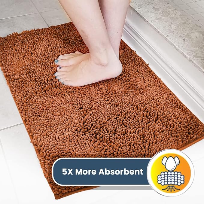 Muddy Mat® | Super Water Absorbent Door Mat Indoor, Microfiber Quick Dry Chenille Entryway Rug, Slip Resistant Front Door Mat, Indoor Mats for Entryway, Machine Washable Pet Rug, Orange 24" x 40"