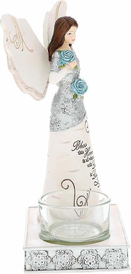 Pavilion Gift Company - Bless This Home - 6.75" Angel Figurine Tealight Candle Holder Religious Bestie BFF Best Friend God Jesus Lover Christian Christ Gift Housewarming Present