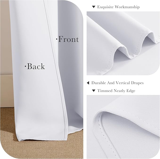 PONY DANCE White 50% Lighting Blocking Curtains for Kitchen, Short Non-See-Through Thermal Insulated Room Darkening Back Tab Small Drapes for Nursery Bedroom Window, W42 x L45, Pure White, 2 Panels