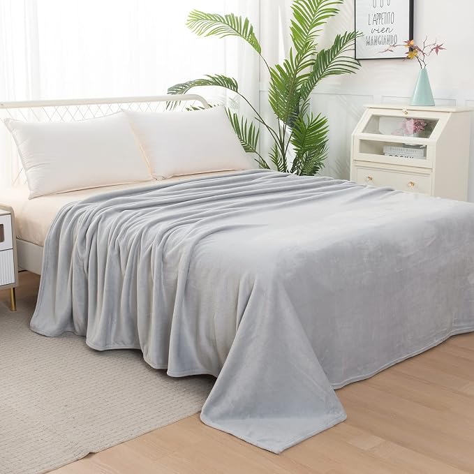 Elegant Comfort Luxury Velvety Feel Blanket, All-Season Lightweight Blanket, Ultra Plush, Soft, Cozy-Fuzzy Flannel Fleece for Couch, Sofa, Bed, Travel, Solid Design, Full/Queen, Silver Gray