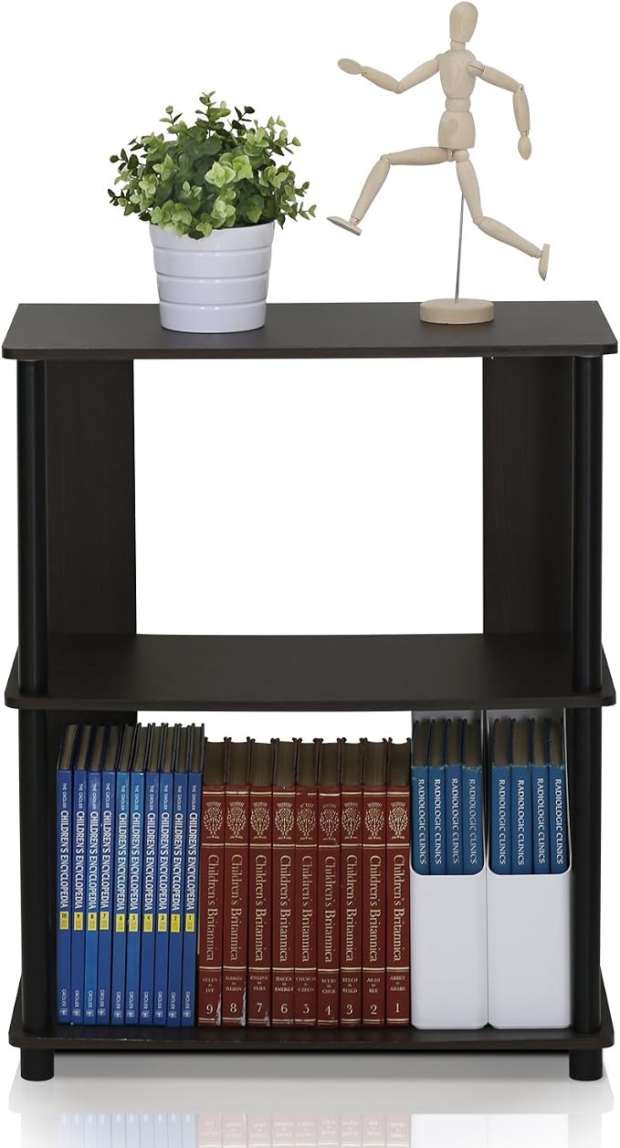 Furinno JAYA Simple Design 3-Tier Bookcase / Bookshelf / Display Rack, Plastic Tubes, Walnut | 11.6 x 23.6 x 30, Storage Shelves, Shelving Unit, for Organization and Storage, Living Room, Garage, Home Office