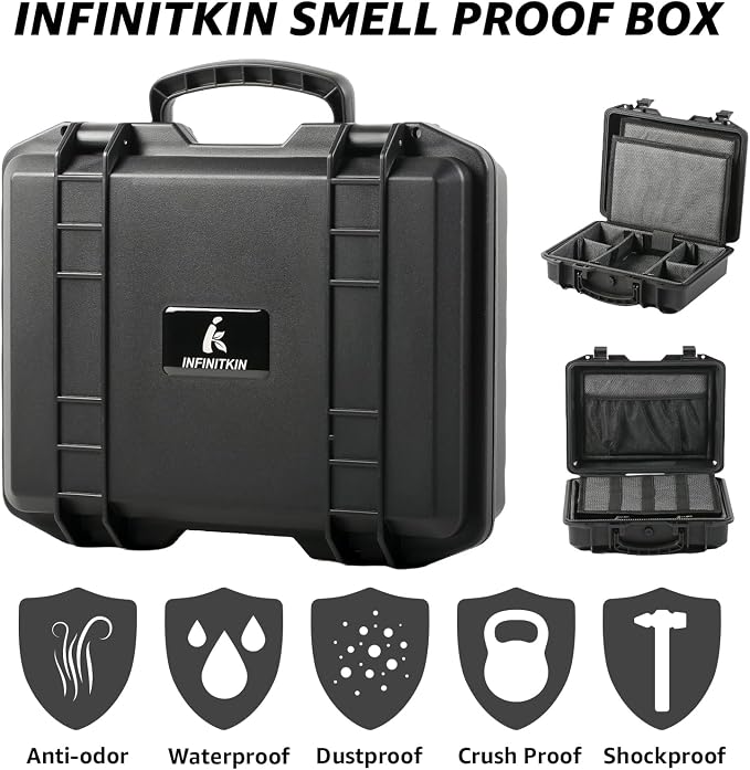 INFINITKIN Smell Proof Box Large Airtight Storage Box with Lock | Durable smell proof container with combination lock. Airtight, waterproof & portable for travel, home & gift choice.