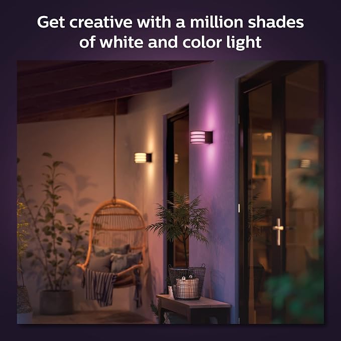 Philips Hue Lucca Outdoor Smart Wall Light, Black - E26 White and Color Ambiance LED Color-Changing Bulb - 1 Pack - Requires Hue Bridge - Control with Hue App and Voice - Weatherproof