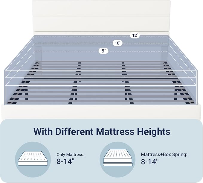 Allewie King Size Platform Bed Frame with Velvet Upholstered Headboard | Wooden Slats Support, Fully Upholstered Mattress Foundation, No Box Spring Needed, Easy Assembly, Noise-Free, White