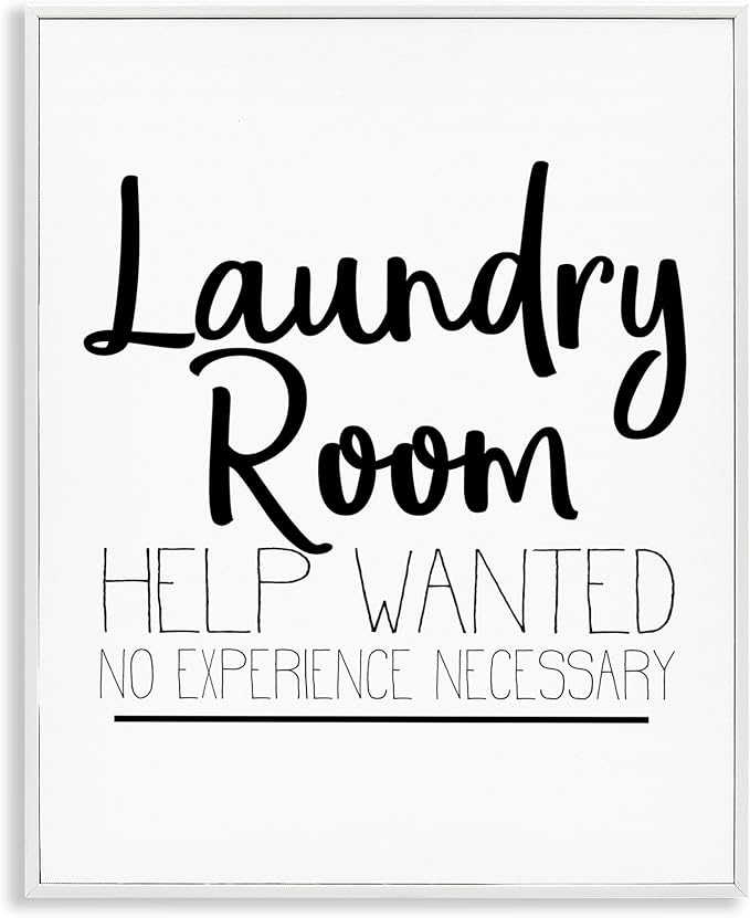 Stupell Industries 'Help Wanted Laundry Room Sign Bold Black White', Framed Giclee Art, White, 16 x 20 Inches, Easy to Hang and Sturdy, Made in USA, by Kim Allen