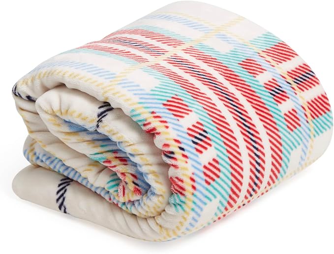 Vera Bradley Women's Fleece Cozy Life Throw Blanket, Tartan Plaid Cream, One Size