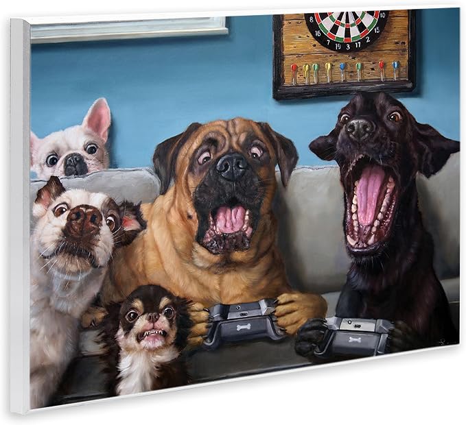 Funny Dogs Gaming Comic, 10 x 15 Inch Mounted Print on Wall Plaque | Stupell Industries · By Lucia Heffernan · Ready to hang · Great for game room or kids space · Made in USA