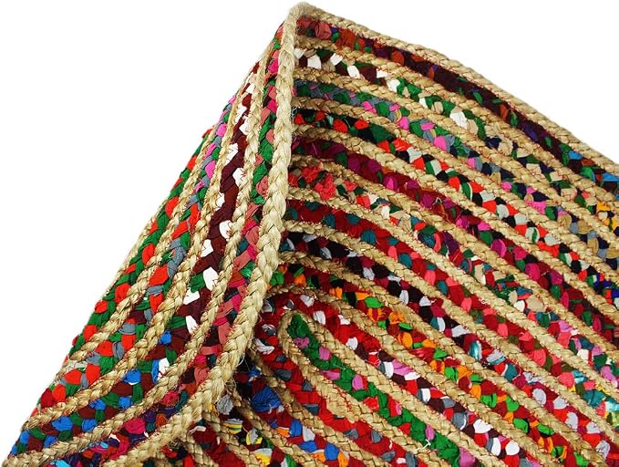 COTTON CRAFT Jute Chindi Braid Rag Rug - Boho Farmhouse Rustic Area Accent Throw Rug - Handwoven Reversible Natural Recycled Cotton- Living Room Den Study Home Décor Gift - 2' x 3' Oval - Multi Color
