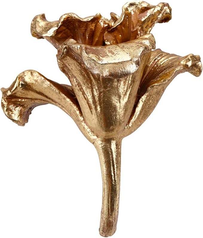 47th & Main Golden Sculptural Botanical Flower Accent Modern Décor for Coffee Table, 4.75" x 2.5" x 3" Tall, Gold Lily